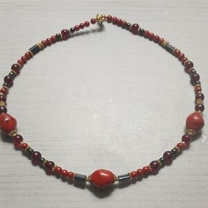 Elegant Red and Gold Beaded Necklace